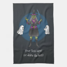 Green Witch and Ghosts Halloween Party キッチンタオル