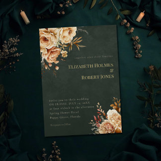 Green Witch Beige Floral Wedding Invitation 招待状