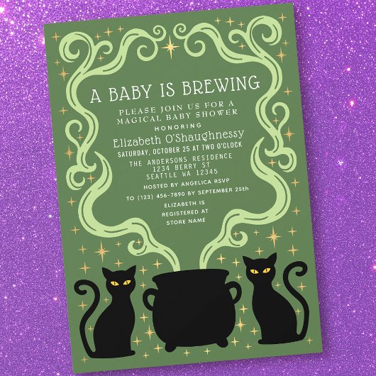 Green Witchy Baby is Brewing Baby Shower  招待状