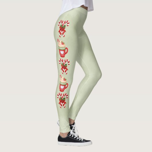 Green with Christmas Cocoa and Candy Canes レギンス (右)