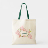 Green with Pink Flowers Personalized トートバッグ (裏面)