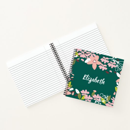 Green with Pink Flowers Personalized ノートブック (内部)