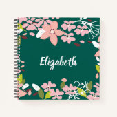 Green with Pink Flowers Personalized ノートブック (正面)