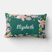 Green with Pink Flowers Personalized ランバークッション (正面)