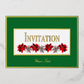 Green With Red Poinsettias Foil Invitation 箔招待状 (正面)