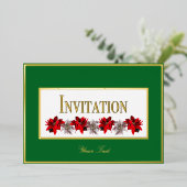 Green With Red Poinsettias Foil Invitation 箔招待状 (立ち正面)