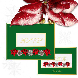 Green With Red Poinsettias Response Postcard 箔シーズンポストカード