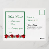Green With Red Poinsettias Response Postcard 箔シーズンポストカード (裏面)