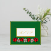 Green With Red Poinsettias Response Postcard 箔シーズンポストカード (立ち正面)