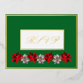 Green With Red Poinsettias Response Postcard 箔シーズンポストカード (正面)