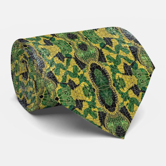 Green Yellow Alligator Crocodile Dragon Leather ネクタイ (ロール)
