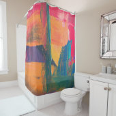 Green, yellow, and red abstract painting シャワーカーテン (インサイチュ)