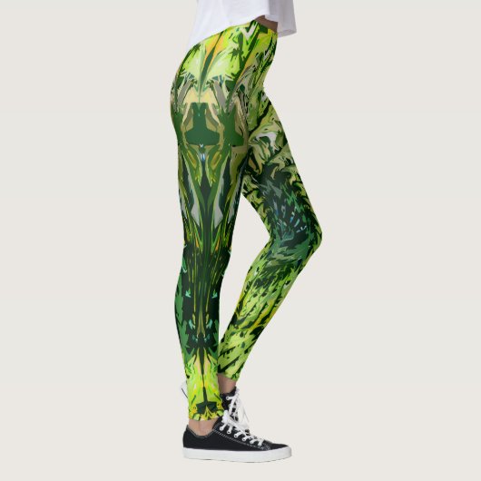 Green Yellow Fractal Art Leggings レギンス (右)