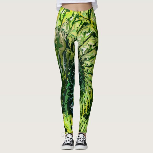  Green Yellow Fractal Art Leggings レギンス (正面)
