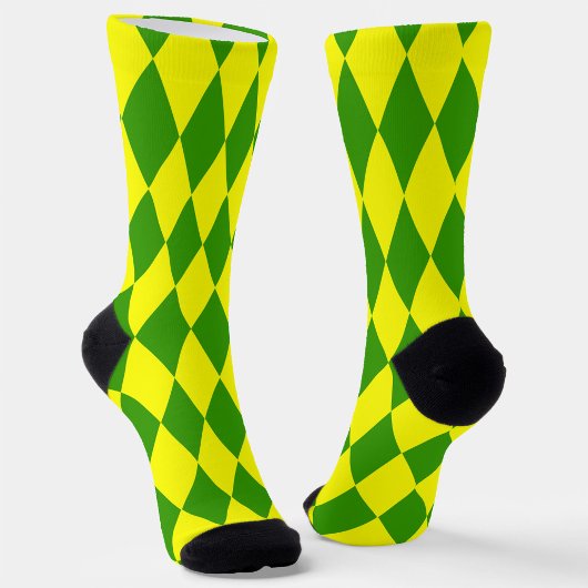 Green Yellow Harlequin Checkered Design  ソックス