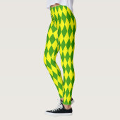 Green Yellow Harlequin Checkered Design レギンス (左)
