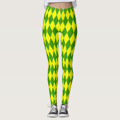 Green Yellow Harlequin Checkered Design レギンス (正面)