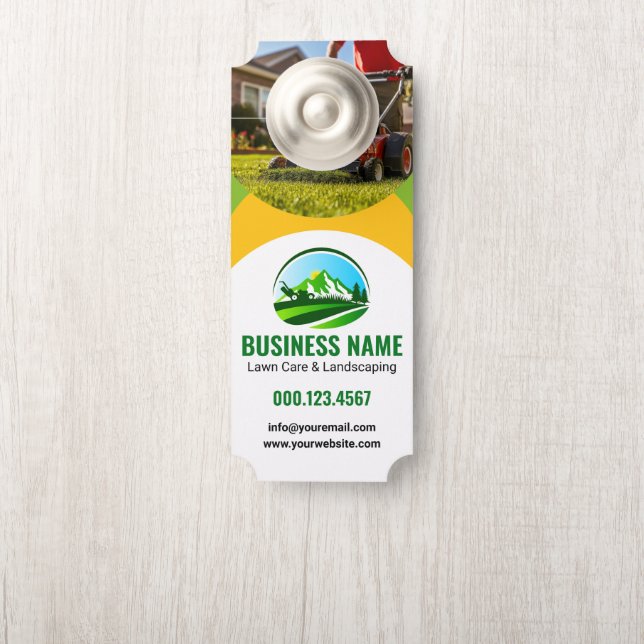 Green Yellow Landscaping Mowing Business ドアノブサイン (ノブ)