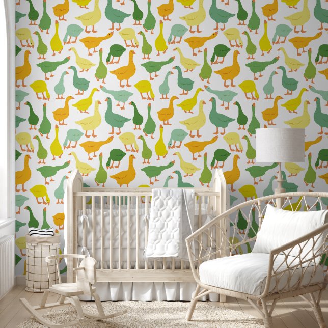 Green & Yellow Modern Geese Seamless Pattern 壁紙 (キッズ)