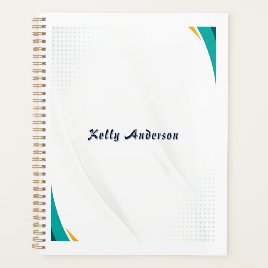 Green & Yellow Modern Pattern with Custom Sign プランナー手帳 (正面)