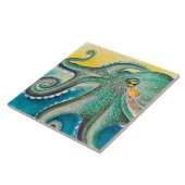Green Yellow Octopus Watercolor Art タイル (側面)
