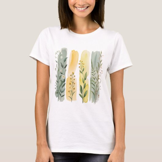GREEN YELLOW ORANGE BOHO WILDFLOWERS Tシャツ (正面)