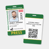 Green Yellow Photo & Logo Press ID QR Code バッジ (正面＆裏面)