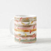Green Yellow Red Pink Fall Leaves Stripes コーヒーマグカップ (正面左)