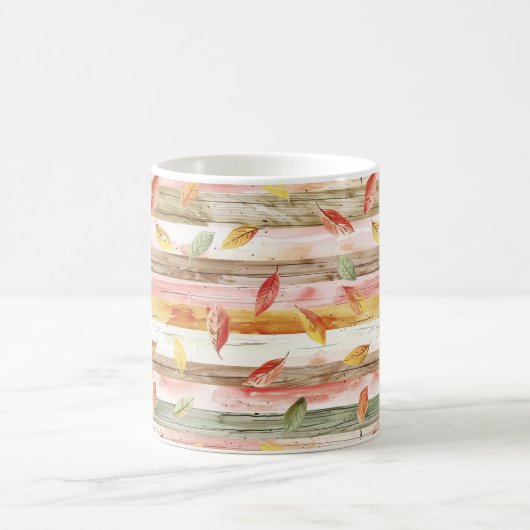 Green Yellow Red Pink Fall Leaves Stripes コーヒーマグカップ (中央)