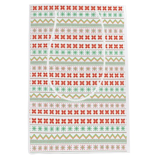 Green-Yellow-Red Pixel knit Pattern ミディアムペーパーバッグ (正面)