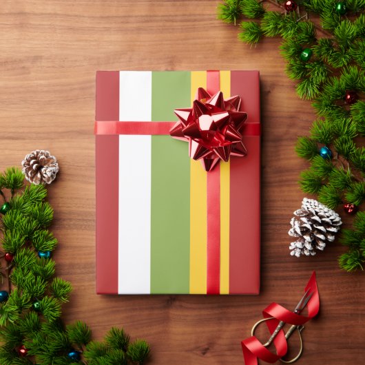 Green Yellow Red Stripes ラッピングペーパー (クリスマスギフト)