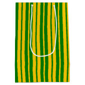 Green Yellow Stylish Stripes Pattern Design ミディアムペーパーバッグ (裏面)