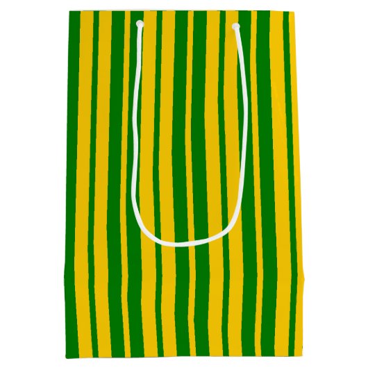 Green Yellow Stylish Stripes Pattern Design ミディアムペーパーバッグ (裏面)