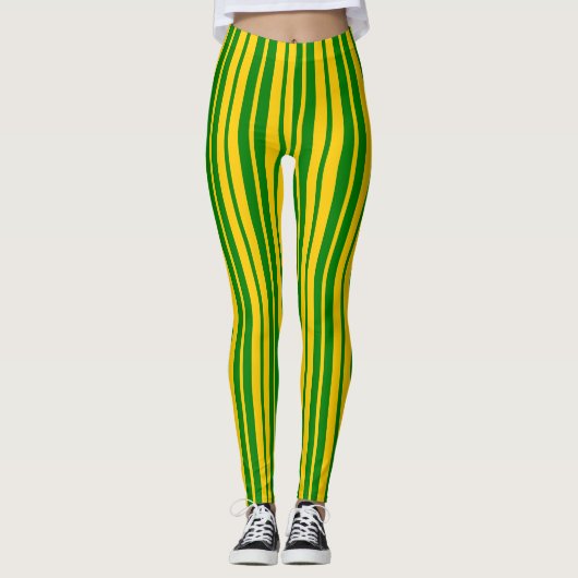 Green Yellow Stylish Stripes Pattern Design  レギンス (正面)