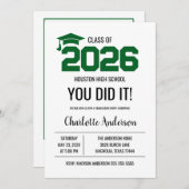 Green You Did It Graduation Photo 招待状 (正面/裏面)