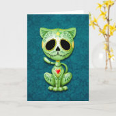 Green Zombie Sugar Kitten カード (黄色い花)