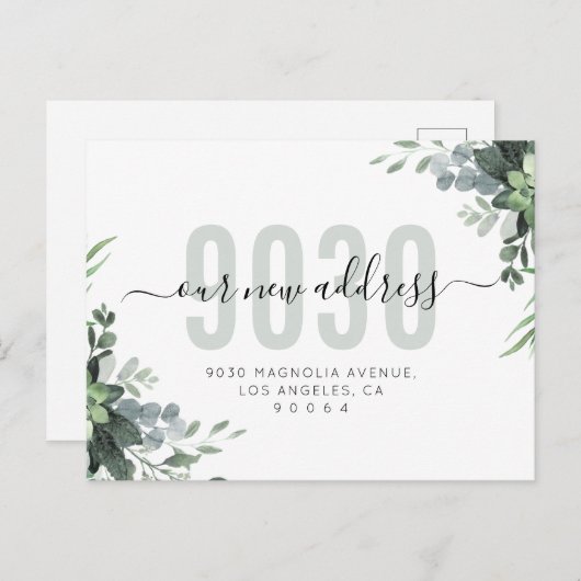 Greeneryスクリプト新しいアドレス引っ越しましたの移動 案内ポストカード (正面/裏面)