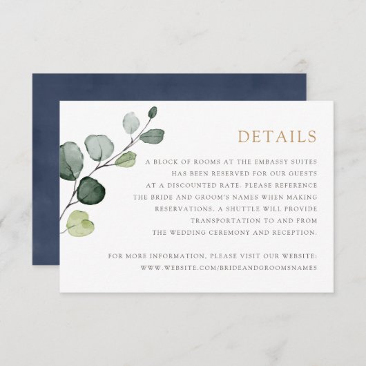 Greenery金ゴールドジオメトリフレームエレガント詳細情報 招待状 (正面/裏面)