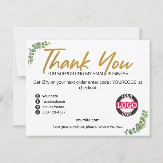 Greenery金ゴールドビジネス用パッケージ挿入カード サンキューカード (正面)