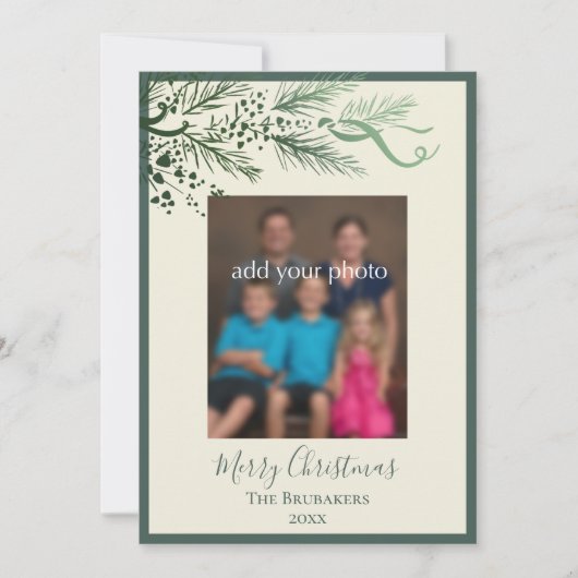 Greenery エレガント John 3:16写真モダンクリスマス シーズンカード (正面)