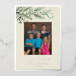 Greenery エレガント John 3:16写真モダンクリスマス 箔シーズンカード
