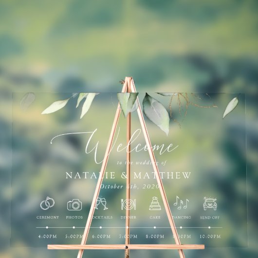 Greenery、ユーカリ葉ス、結婚のタイムライン アクリルサイン (ニュートラル)
