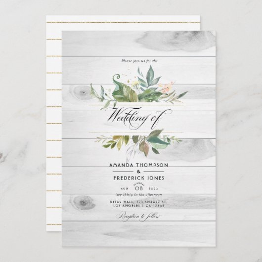 Greenery 素朴 Country Barn QRコードRSVP結婚's 招待状 (正面/裏面)