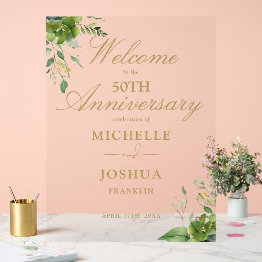 Greenery 50th Wedding Anniversary Welcome アクリルサイン (ウェディング)