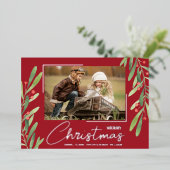 Greenery and Berries Christmas Photo 箔シーズンカード (立ち正面)