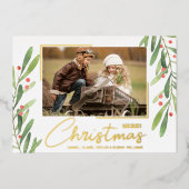 Greenery and Berries Christmas Photo 箔シーズンカード (正面)