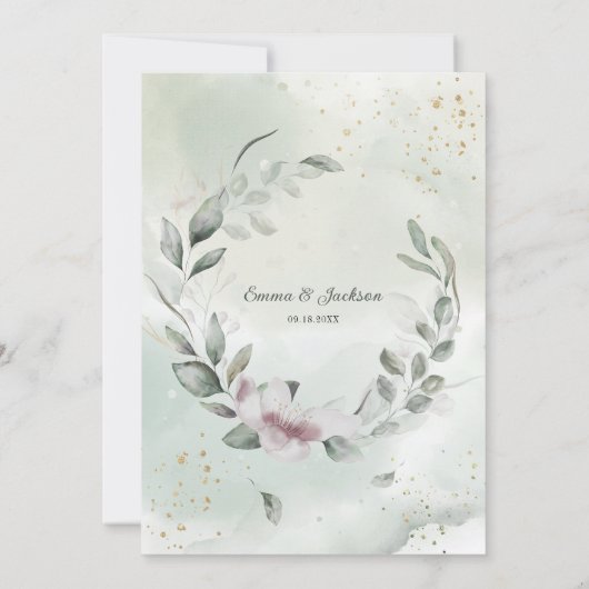 Greenery and Gold Bridal Shower 招待状 (裏面)