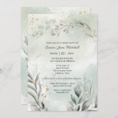 Greenery and Gold Bridal Shower 招待状 (正面/裏面)