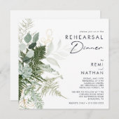 Greenery and Gold Leaf Square Rehearsal Dinner 招待状 (正面/裏面)