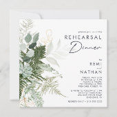 Greenery and Gold Leaf Square Rehearsal Dinner 招待状 (正面)